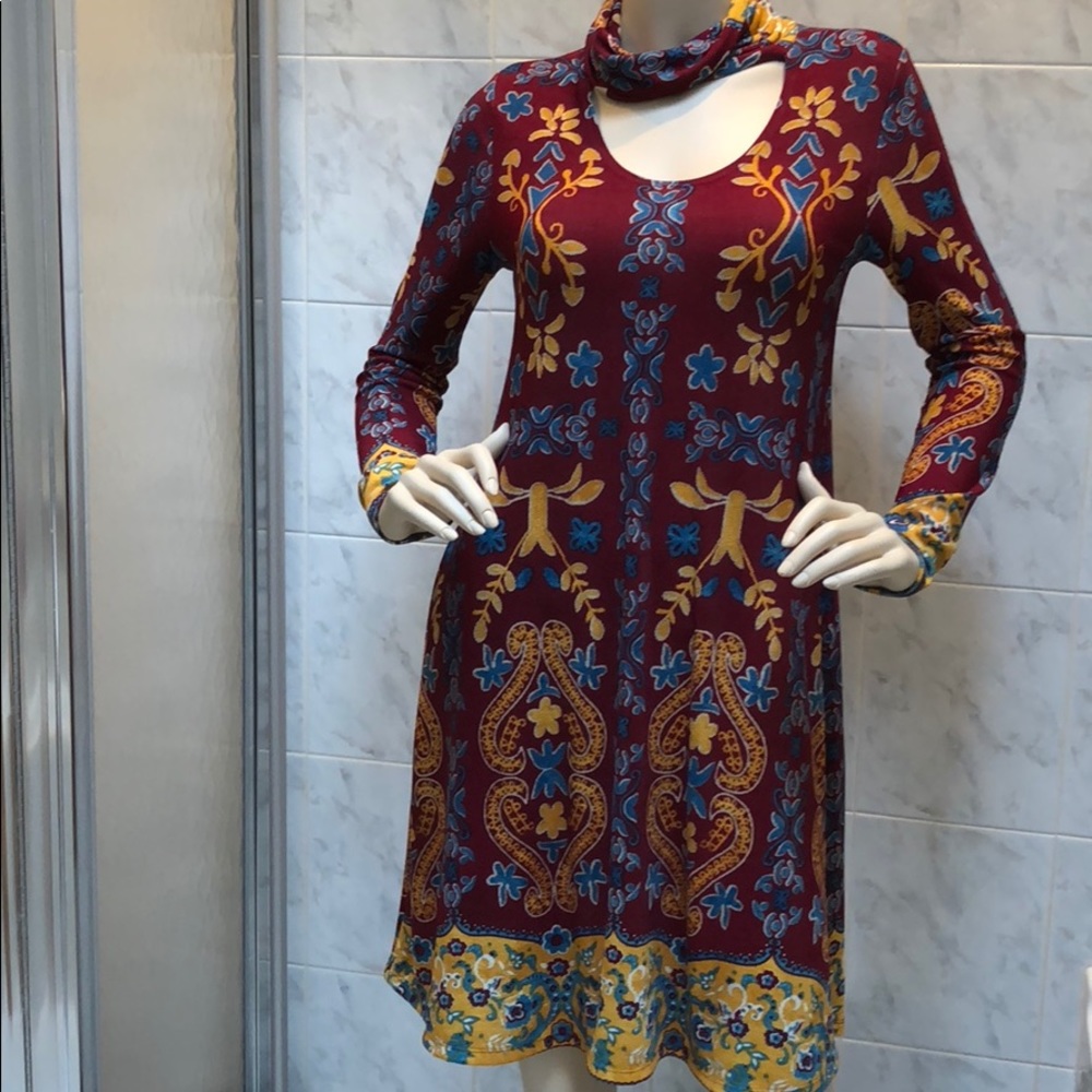 WINE MUSTARD PRINT DRESS - Picture 6 of 8